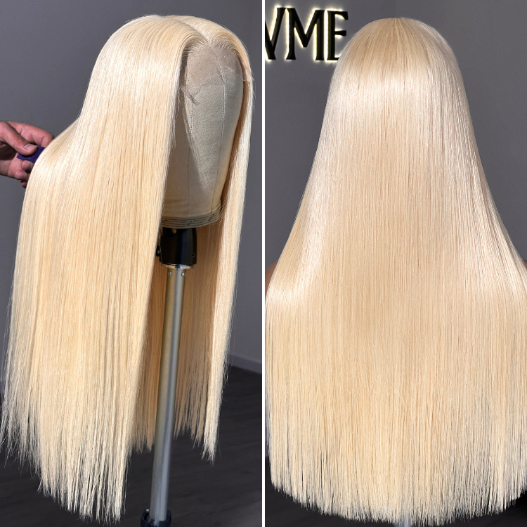 PreMax Wigs - 180% Density Easily Redyed 613 Silky Straight 5x5 Closure HD Lace Glueless Mid Part Long Wig Pre-cut & Plucked & Bleached