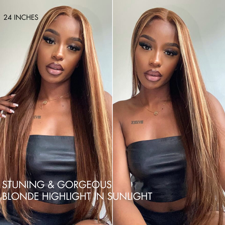 Luvme Hair 180% Density Honey Blonde Highlight Silky Straight Glueless 5x5 Closure HD Lace Long Wig