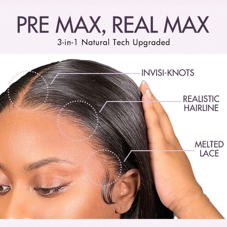PreMax Wigs - Honey Brown with Blonde Highlights / Natural Black Bouncy Body Wave Glueless 13x4 Frontal Lace Human Hair Wig