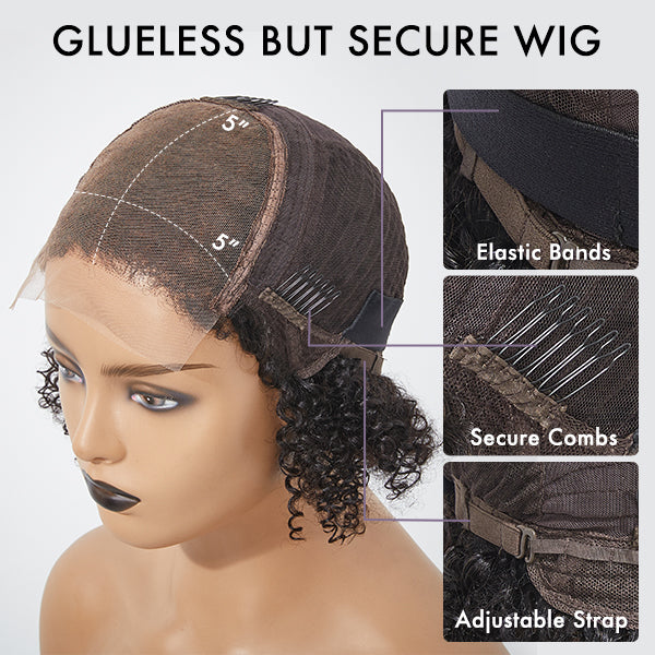 Water Wave Glueless 5x5 Closure Pre-Cut Lace Wet and Wavy Human Hair Wig
