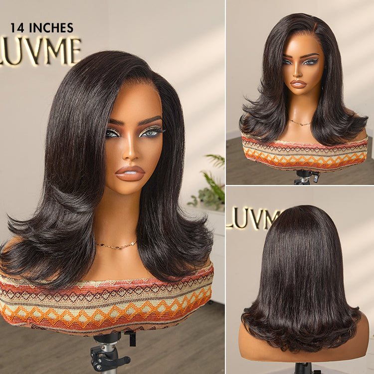 Retro 90s Flip Ends Bob Cut Wig Glueless 13x4 Frontal Lace Human Hair Wig
