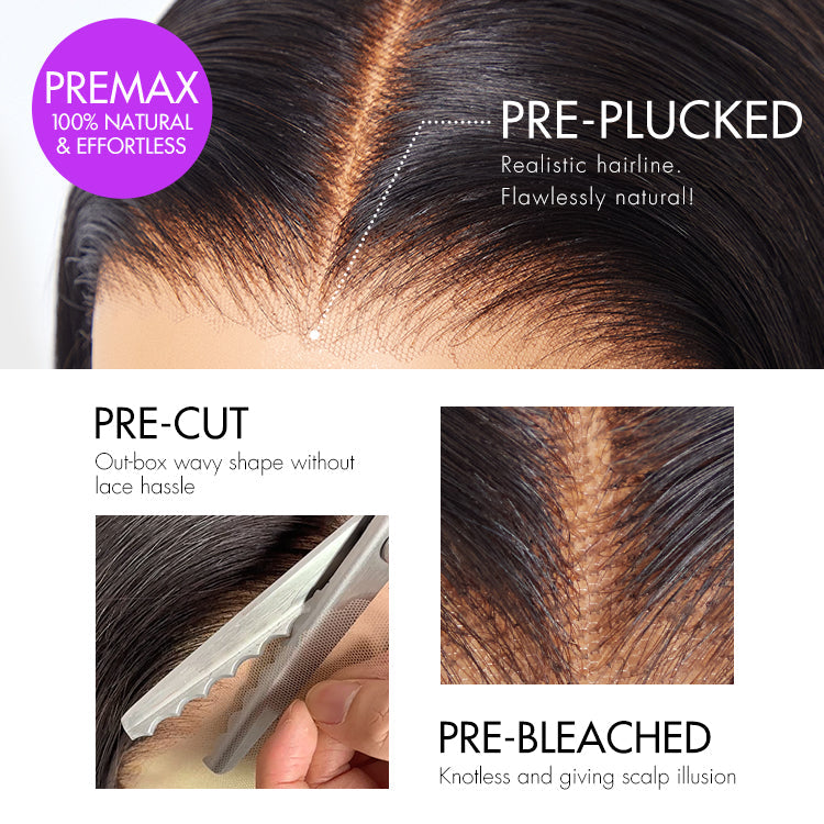 PreMax 250% Density Water Wave Glueless Flexi-Fit Drawstring 13x4 Frontal Lace Fluffy Curly High Density Wig Pre-Cut Lace