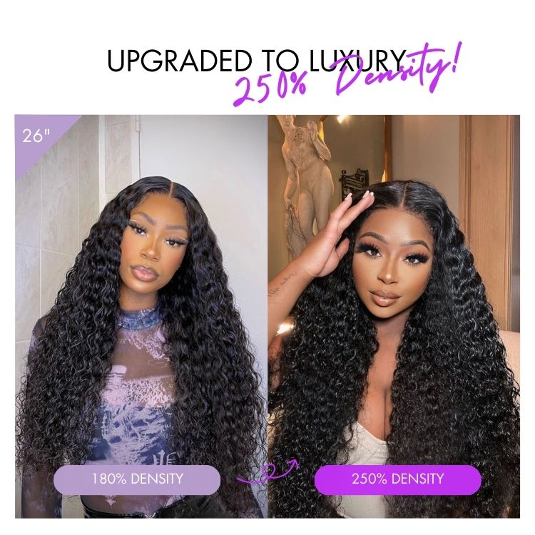 PreMax 250% Density Water Wave Glueless Flexi-Fit Drawstring 13x4 Frontal Lace Fluffy Curly High Density Wig Pre-Cut Lace