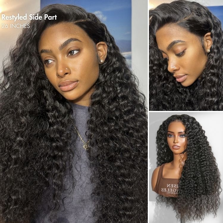 PreMax 250% Density Water Wave Glueless Flexi-Fit Drawstring 13x4 Frontal Lace Fluffy Curly High Density Wig Pre-Cut Lace