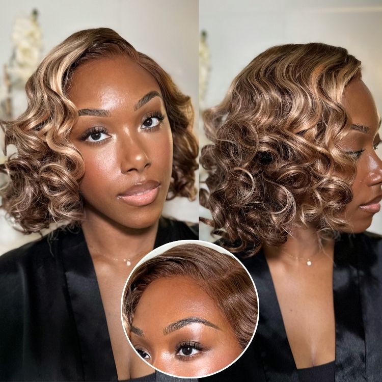 Ash Blonde Highlight Loose Wave Glueless Minimalist HD Lace Short Wavy Wig Pre-Cut Lace