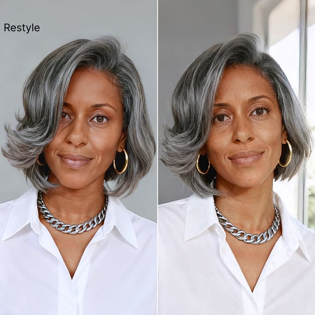 Salt & Pepper 100% Human Hair Layered Bob Wig Glueless Minimalist Lace Grey Wig Pre-Cut Lace