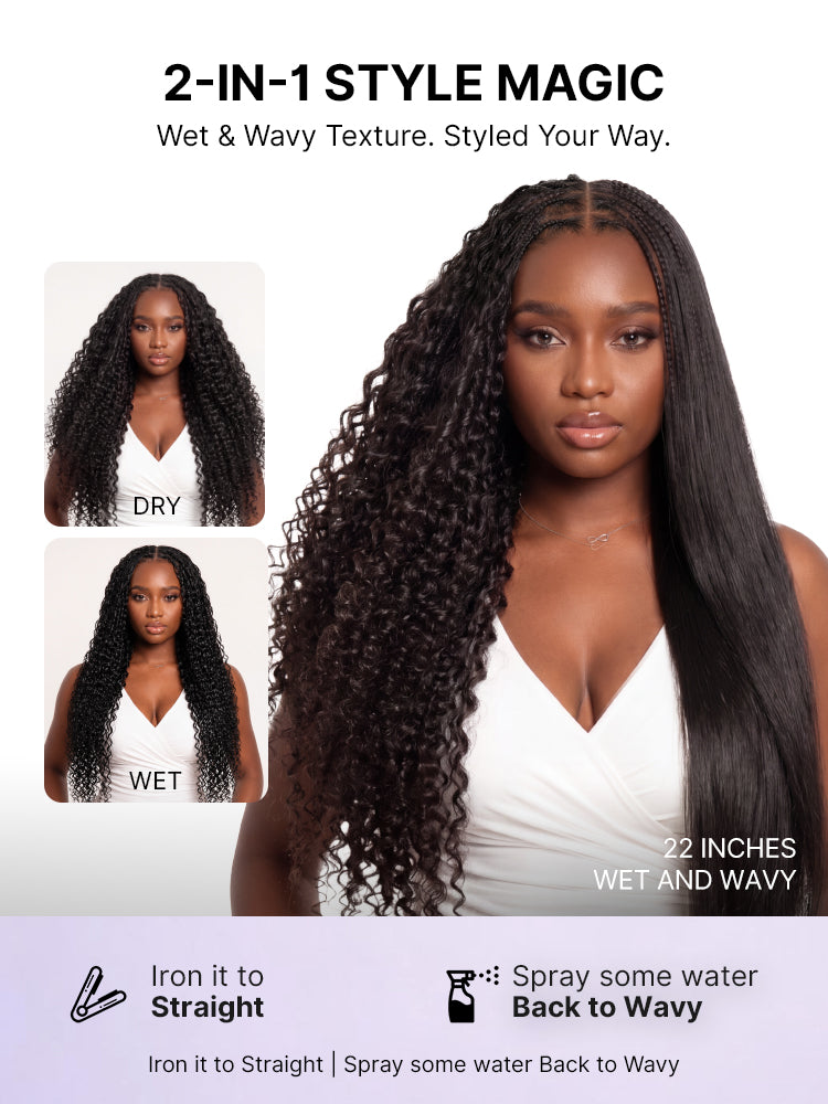 Miracle Knots Crochet Hair Wet and Wavy Water Wave | Kinky Straight for Boho Braids | Crochet Weaves | Fulani Braids | Twists Pre-Separated Lightweight Full & Soft Pre-Looped Human Hair Extensions Protective Style