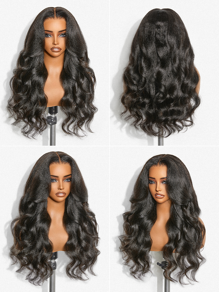 Luvme All-Day Comfort™ Wig 180% / 250% Density Kinky Body Wave / Layered Light Kinky Straight PartingMax Glueless 7x6 Closure HD Lace Wig Pre-Cut Lace