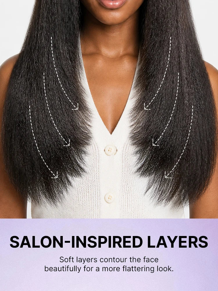 Luvme All-Day Comfort™ Wig 180% / 250% Density Kinky Body Wave / Layered Light Kinky Straight PartingMax Glueless 7x6 Closure HD Lace Wig Pre-Cut Lace