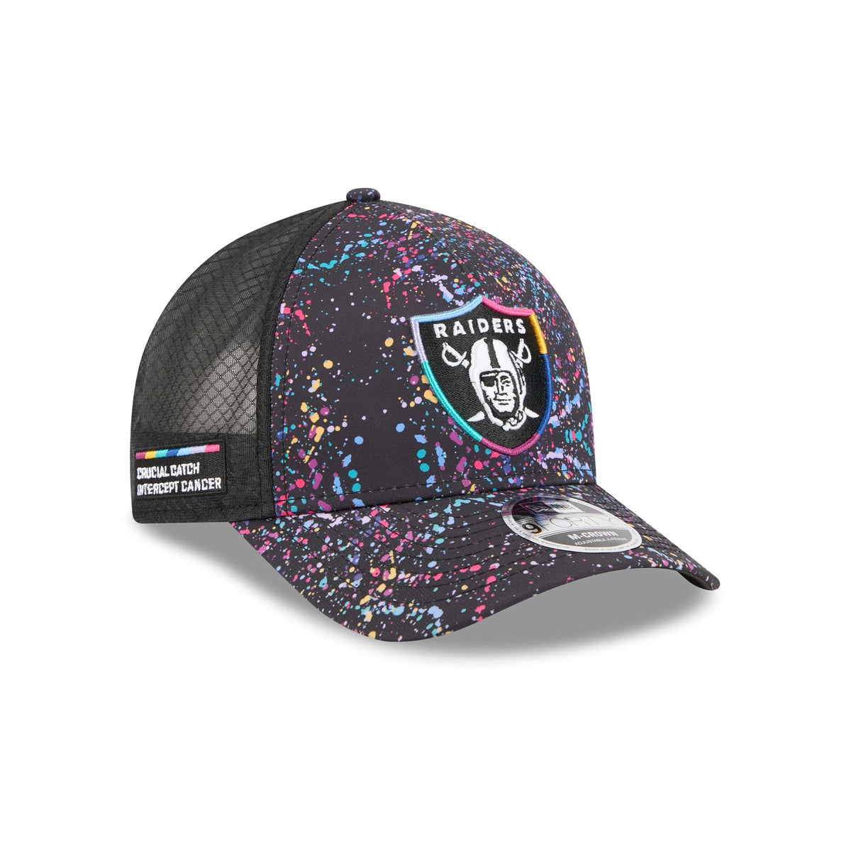 Las Vegas Raiders 2025 Crucial Catch 9FORTY M-Crown A-Frame Trucker Hat